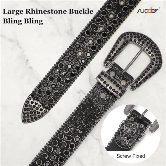 SUOSDEY Men Women Rhinestone Belt Western Cowboy Cowgirl Belt Bling Sequins